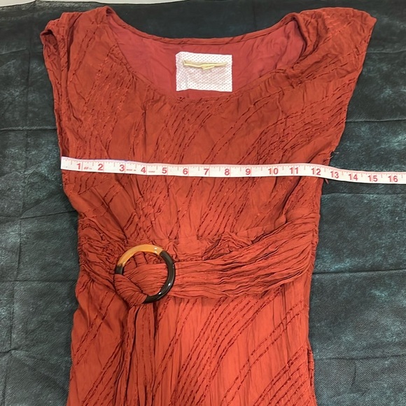 🔥Anthropology Orange Brown Midi Sheath Dress with Scoop Neck and Cap Sleeves🔥 - Picture 7 of 7